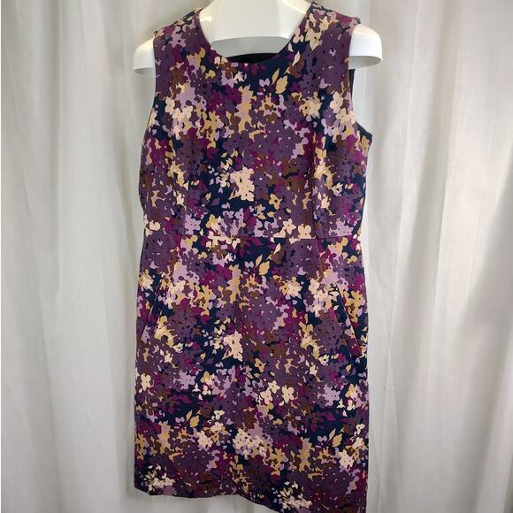 Lands End Floral Purple and Navy Sheath Dress, 16 - Picture 1 of 10